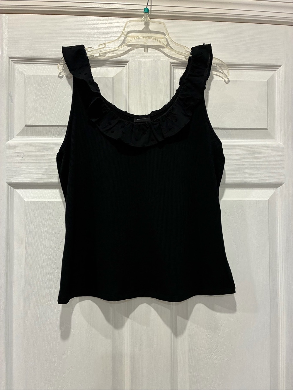 Who What Wear Black Ruffle Scoop Neck Tank